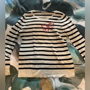 Gap Striped Sweater.  Black and white with red bow.  Size large.